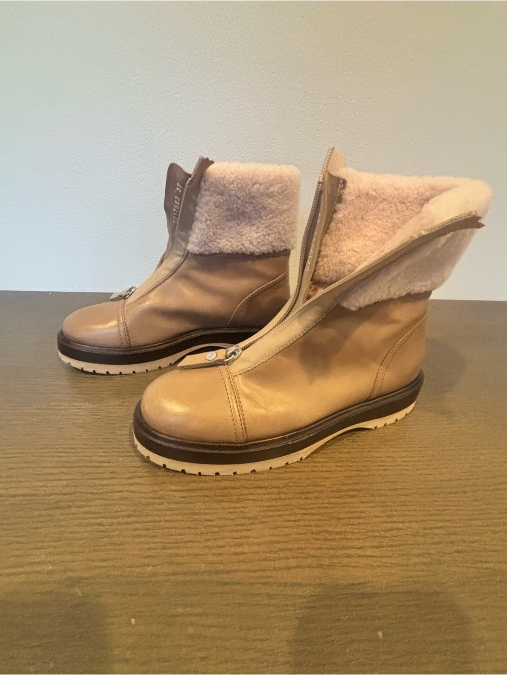 AGL Women’s Shearling-Lined Zip Front Leather Ankle Boots